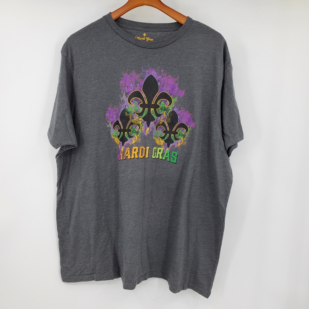 Mardi Gras Fleur De Lis Graphic T-Shirt Mens 3XL Gray Heather New Orleans Tee - Picture 1 of 6